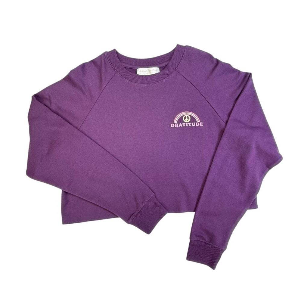 Spiritual Gangster Purple Cropped Graphic Crewneck Sweatshirt Peace Medium